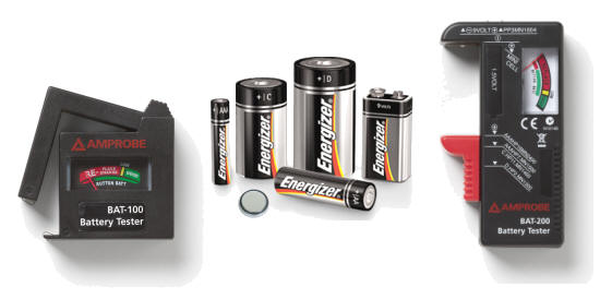BAT-100, BAT-200, - Simple to use, portable universal battery testers for standard and rechargeable batteries.