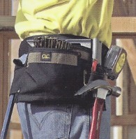 This contractor-grade, single-side work apron has a 2" wide web belt with an interlocking buckle, and 2 main pockets with 4 smaller pockets and sleeves, including a hammer loop and tape measure clip.