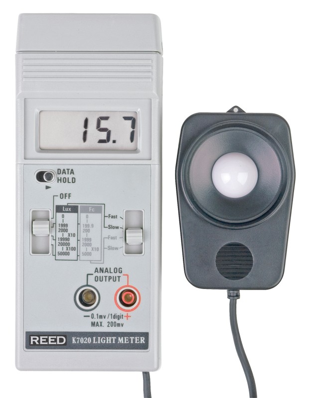 REED K7020 Light Meter, 50,000 lux/5000 Fc, Large 0.5" LCD readout