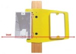 Alignment tabs reach across wood/metal studs to level low voltage outlets with AC. boxes