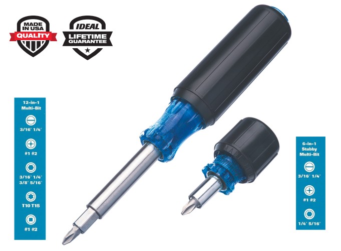 Ideal 6-in-1 Stubby, 12-in-1 Multi-Bit Screwdriver Nutdriver Combo
