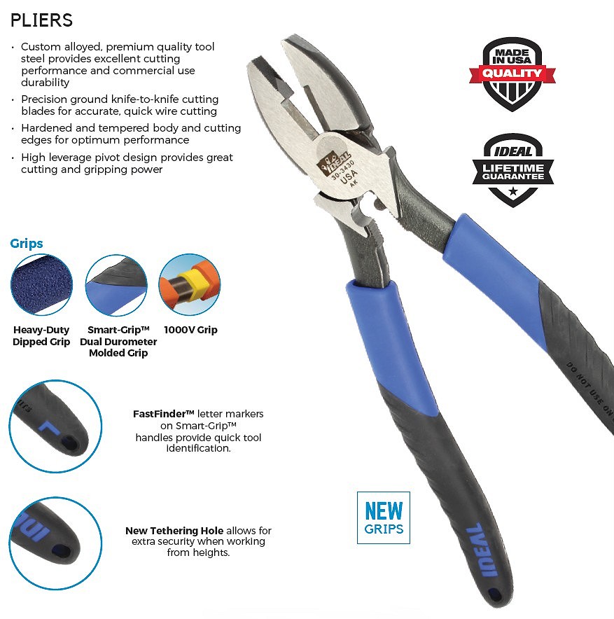 Ideal SideCutting (Linesman/Lineman's) Pliers 303430, 30430