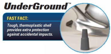 Thick thermoplastic shell can take a hit from accidental impacts.