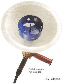 Driller's Dust Bowl fits your drill and holesaw without any adjustments