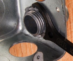 The Locknut Wrench allows you to tighten locknuts quickly and works great in tight spaces.